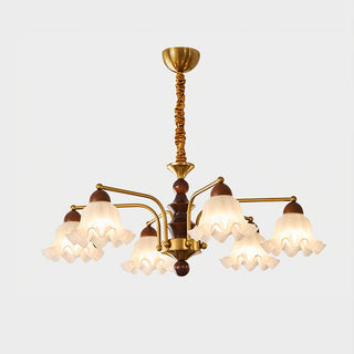 Blossom Brass Dark Wood 8-Light Chandelier