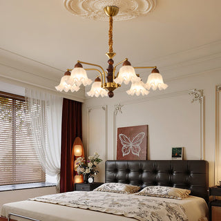 Blossom Brass Dark Wood 8-Light Chandelier
