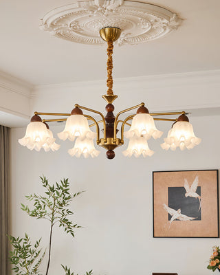 Blossom Brass Dark Wood 8-Light Chandelier