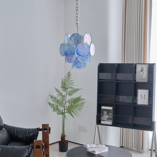 Lila Blue Glass Disc Chandelier