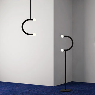 C Curved Black Metal & Opal Glass Floor Lamp