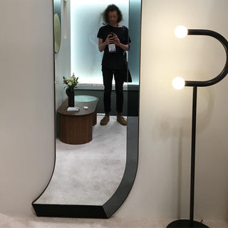 C Curved Black Metal & Opal Glass Floor Lamp