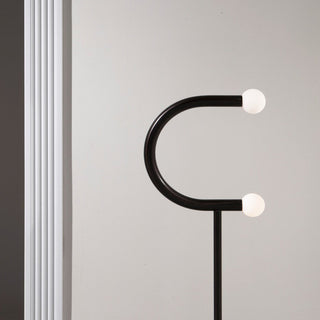 C Curved Black Metal & Opal Glass Floor Lamp