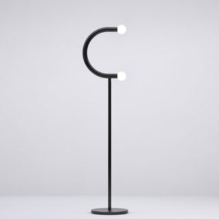 C Curved Black Metal & Opal Glass Floor Lamp