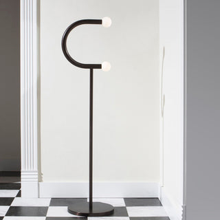C Curved Black Metal & Opal Glass Floor Lamp
