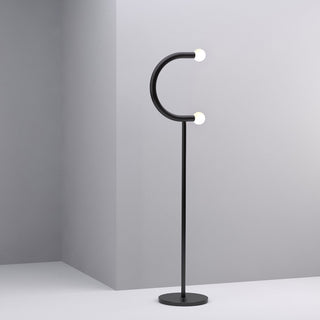 C Curved Black Metal & Opal Glass Floor Lamp