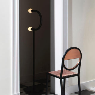 C Curved Black Metal & Opal Glass Floor Lamp