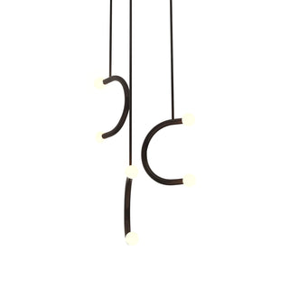 C Curved Black Metal & Opal Glass Pendant Light