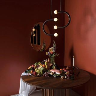C Curved Black Metal & Opal Glass Pendant Light