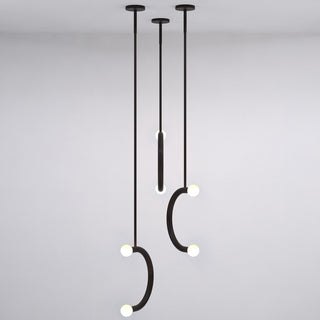 C Curved Black Metal & Opal Glass Pendant Light