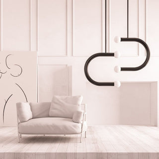C Curved Black Metal & Opal Glass Pendant Light