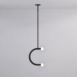 C Curved Black Metal & Opal Glass Pendant Light