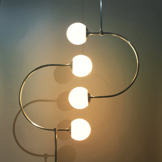 C Curved Black Metal & Opal Glass Pendant Light