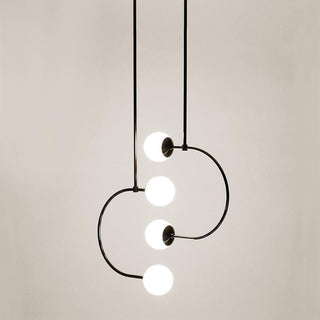 C Curved Black Metal & Opal Glass Pendant Light