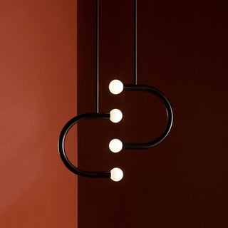 C Curved Black Metal & Opal Glass Pendant Light