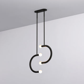 C Curved Black Metal & Opal Glass Pendant Light