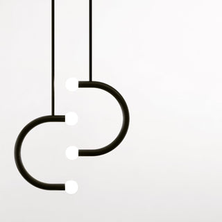 C Curved Black Metal & Opal Glass Pendant Light