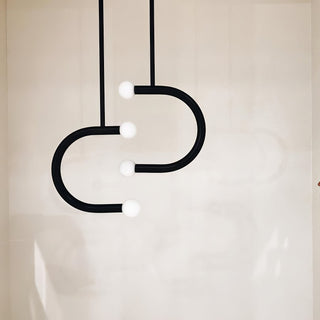 C Curved Black Metal & Opal Glass Pendant Light