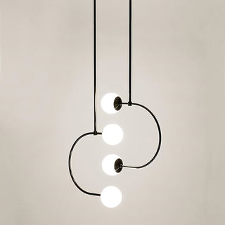 C Curved Black Metal & Opal Glass Pendant Light