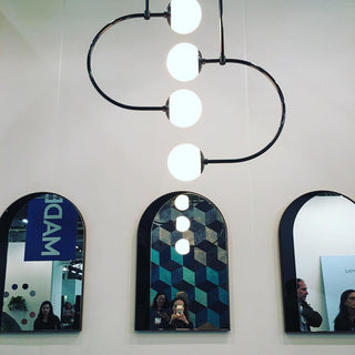 C Curved Black Metal & Opal Glass Pendant Light