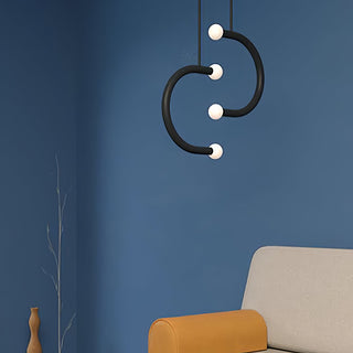 C Curved Black Metal & Opal Glass Pendant Light