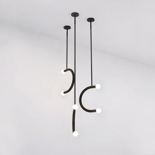 C Curved Black Metal & Opal Glass Pendant Light