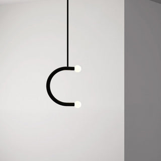 C Curved Black Metal & Opal Glass Pendant Light
