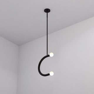 C Curved Black Metal & Opal Glass Pendant Light