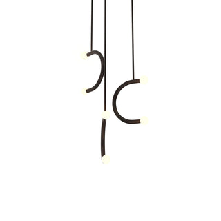C Curved Black Metal & Opal Glass Pendant Light