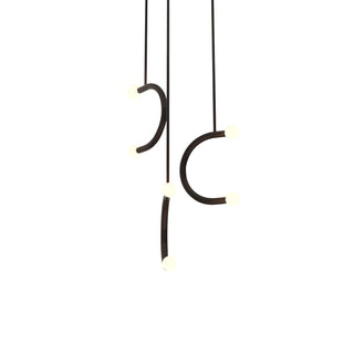 C Curved Black Metal & Opal Glass Pendant Light