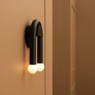 Curved Black Metal & Opal Glass Sconce
