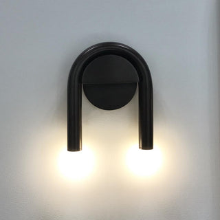 Curved Black Metal & Opal Glass Sconce