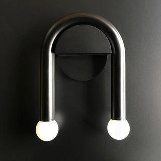 Curved Black Metal & Opal Glass Sconce