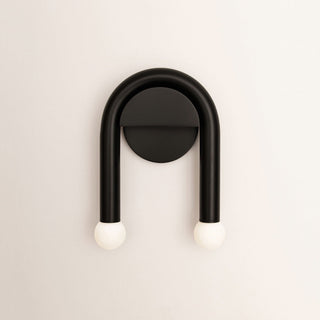 Curved Black Metal & Opal Glass Sconce