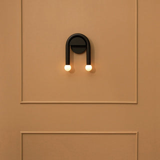 Curved Black Metal & Opal Glass Sconce