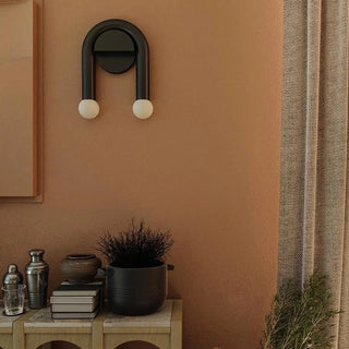 Curved Black Metal & Opal Glass Sconce
