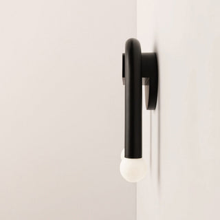 Curved Black Metal & Opal Glass Sconce