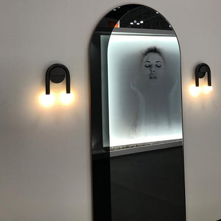 Curved Black Metal & Opal Glass Sconce