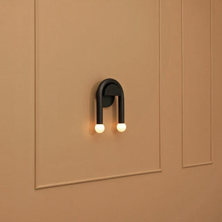 Curved Black Metal & Opal Glass Sconce
