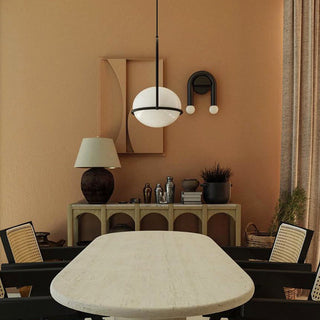 Curved Black Metal & Opal Glass Sconce