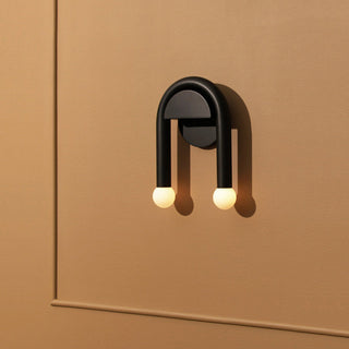 Curved Black Metal & Opal Glass Sconce