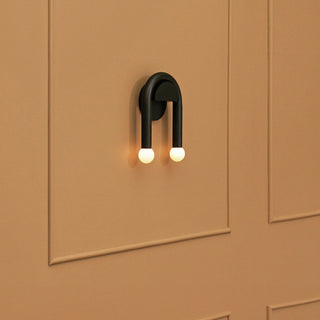 Curved Black Metal & Opal Glass Sconce