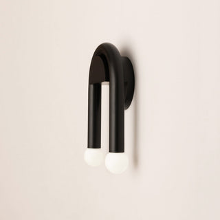 Curved Black Metal & Opal Glass Sconce