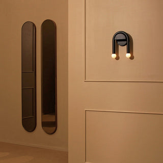 Curved Black Metal & Opal Glass Sconce