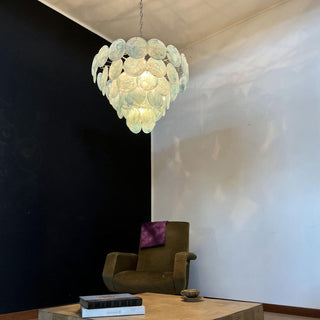 Camisa Tiered Blue Swirl Glass Disc Chandelier