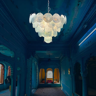 Camisa Tiered Blue Swirl Glass Disc Chandelier