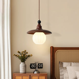 Nora Ribbed Glass & Wood Pendant Light