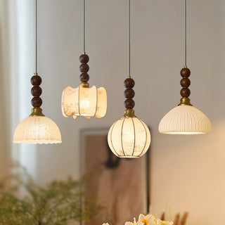 Celine Vintage Wood FabricPendant Light
