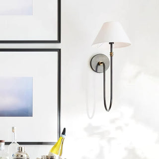Collins Curved Dark Brass Fabric Wall Light