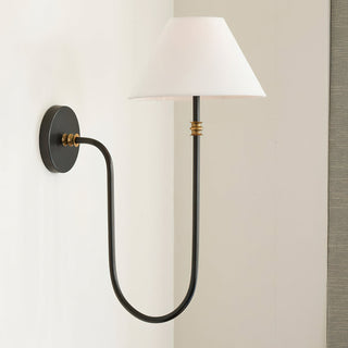 Collins Curved Dark Brass Fabric Wall Light